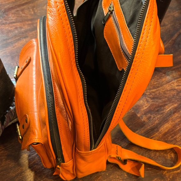 Men's Orange Leather Backpack - Sleek Everyday Carry - Picture 3 of 14